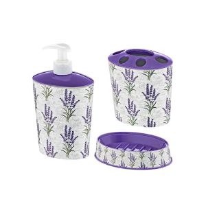 Vintage Lavanta stil 3 Parça Banyo Lavabo Seti Diş Fırçalık Sıvı+Katı Sabunluk Kırılmaz Özel Plastik