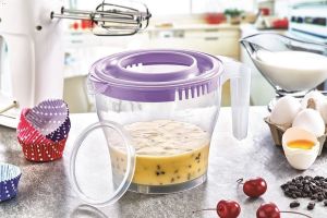 Çift Kapaklı mikser kabı 2 Litre ölçek kabı özelliği sıçratmaz kaymaz taban kırılmaz sağlıklı plast