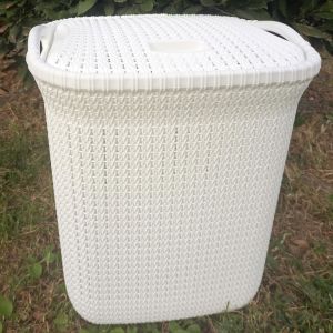 Örgü Stil Dizayn Kar Beyaz Kapaklı Çamaşır Sepeti 45x34-h64 Çok Amaçlı Büyük Malzeme Kutusu