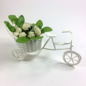 Arabalı Plastik 3 Tekerlekli Dekoratif Bisiklet Şeklinde Yapay Çiçekli Masa Süsü