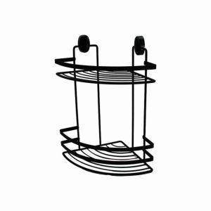 2 Katlı Siyah Metal Üçgen Köşelik, Şampuanlık, Sabunluk, Banyo Duş Rafı