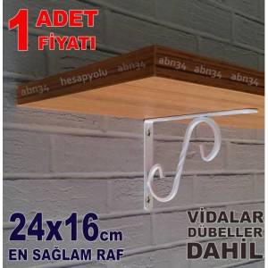 Metal ferforje raf ayağı Beyaz Renk 24x16cm L ayak vidalarla dübelleri dahil çelik raf altı demiri