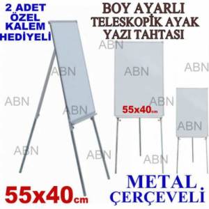 Boy Ayarlı Teleskopik Ayak Metal Çerçeve Ayaklı Yazı Tahtası 55x40cm 2ad Özel Tahta Kalem Hediye abnn