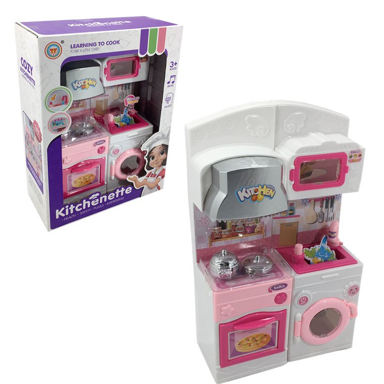 Fonksiyonlu Müzikli Bulaşık Makineli Fırınlı Oyuncak Mutfak Seti Pille Çalışan Su Akıtan Mutfak