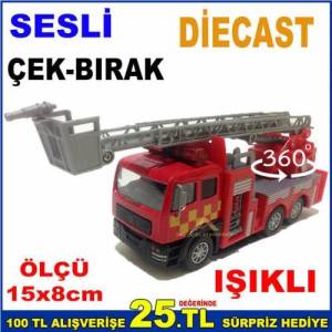 DİECAST SESLİ IŞIKLI ÇEK-BIRAK İTFAİYE ARABASI 360º DÖNER UZUYAN MERDİVENLİ İTFAİYE ARABASI