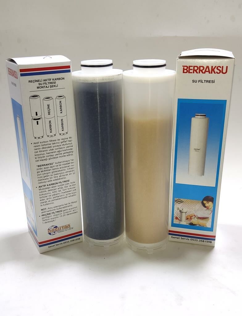 BerrakSu Filtre Takım 2 adet Set Reçine+Karbon Filtre 2li-3lü-4lü Her Modele Berrak Su Arıtma Filtre