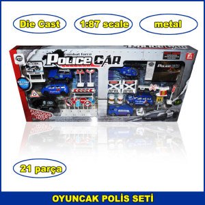 Die Cast Metal Polis Arabası Seti 1-87 scale 21 Parça 1. Kalite - Police Car