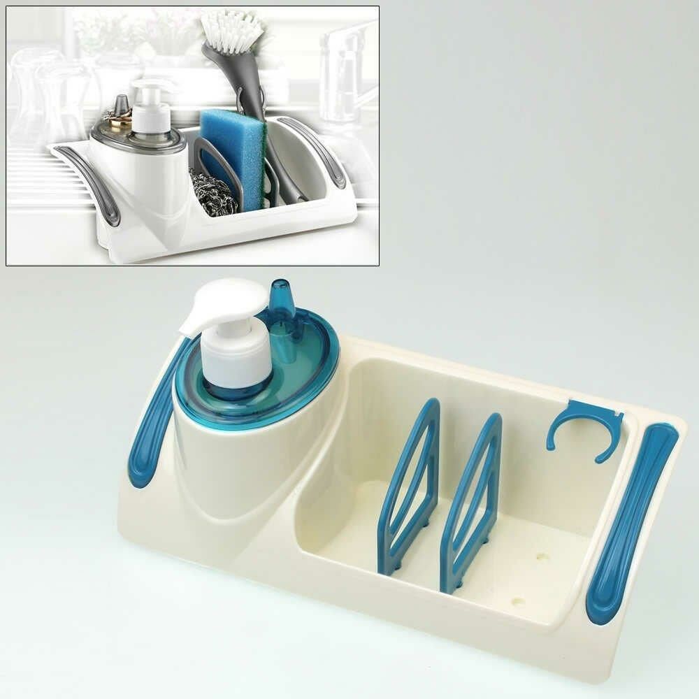 Sıvı deterjanlık 3 bölmeli evye düzenleyici tezgah üstü organizer, sabunluk,süngerlik,fırça standı