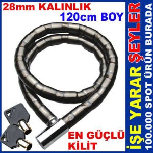 ÇELİK BLOK BAĞLANTILI SAĞLAM DAYANIKLI GLADYATÖR BİSİKLET-MOTOR KİLİDİ 120cm UZUNLUK 28mm KALINLIK