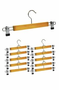 10 adet Paslanmaz Çelik Mandallı Ahşap Etek Askısı Askılık Elbise Askısı