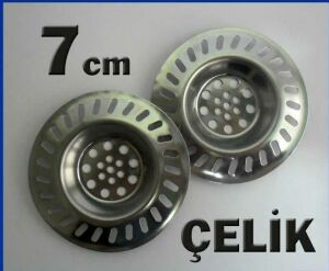 2 Adet 7cm Paslanmaz Çelik Lavabo Gider Süzgeci Yaşam Boyu Garantili İKİLİ SET ÇELİK LAVABO SÜZGECİ