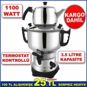 GİZLİ RESİSTANSLI ELEKTRİKLİ SEMAVER SETİ TERMOSTATLI PASLANMAZ Ç