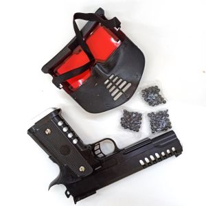 Boncuk Atan Çocuk Oyuncak Tabancası 18 cm Siyah Renk, Koruyucu Maske
