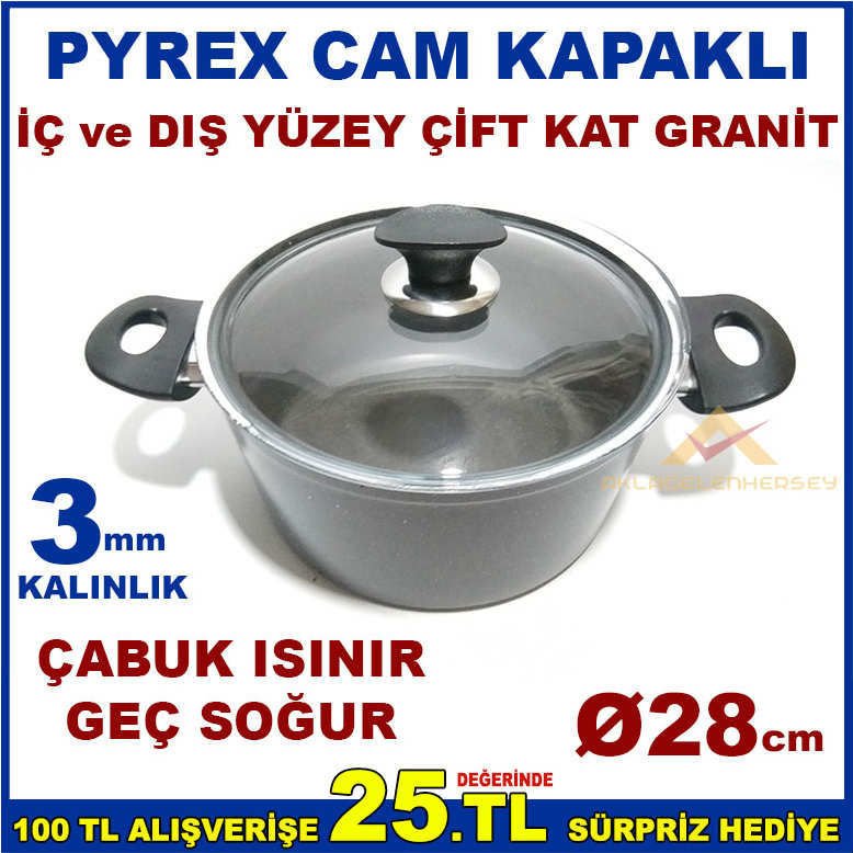 DÖKÜM ALÜMİNYUM DERİN GRANİT TENCERE 28cm