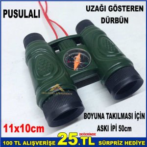 11x10cm Boyutlarında Uzaği Gösteren 50cm Boyun Askı İpli Pusulalı Oyuncak Dürbün