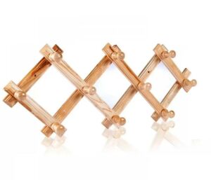 Açık Ahşap Katlanabilir Ahşap Duvar Askısı 10 topuzlu  Akordiyon 20*70 Nostaljik Duvar Askılığı