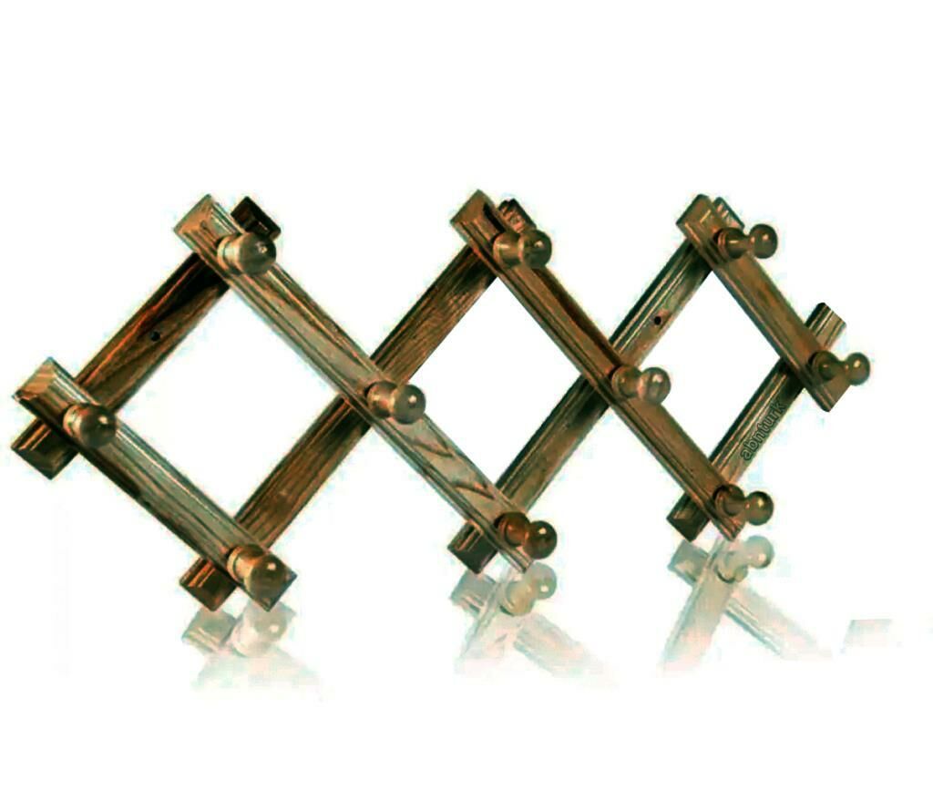 Koyu Ahşap Renk Katlanabilir Ahşap Duvar Askısı 10 topuzlu  Akordiyon 20*70 Nostaljik Duvar Askılığı