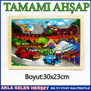 ÇOCUKLAR İÇİN EĞİTİCİ AHŞAP PUZZLE MOTORLU ARAÇLAR