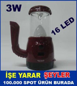 ŞARJLI 3W GÜÇLÜ LED FENER 16 LED FANUSLU IŞILDAK