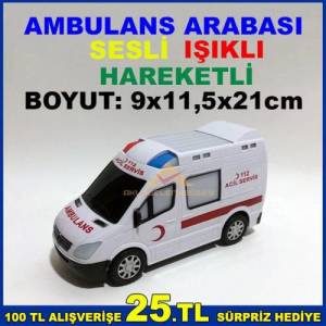 Sesli Işıklı Hareketli Çocuk Ambulans Oyuncak Araba 21cm