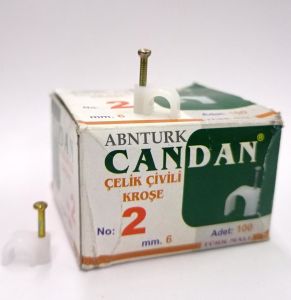 100 adet Paslanmaz Çelik Beton Çivili 2 No 6mm Kroşe En Sağlıklı Sağlam Kablo Montajı Özel Üretim