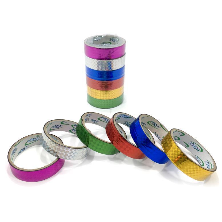 6 Adet Karışık Renkli Metalize Yaldızlı Hologramlı Dekor Bandı 3metre Dekoratif Renkli Yaldızlı Bant