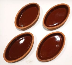 4 adet Kayık Tabak 15x9 Toprak Güveç Fırın Kabı Organik Pişirilmiş içi Sırlı Kahvaltı Güveçleri