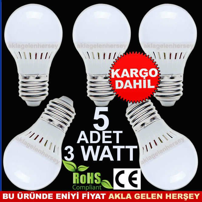 AWATAR 5 ADET 3 WATT ENERJİ TASARRUFLU LED AMPUL