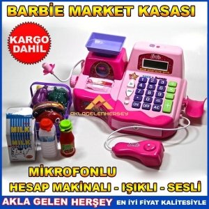 Ücretsiz Kargo BARBİE MİKROFONLU HESAP MAKİNELİ MARKET KASASI