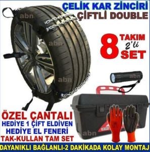 Özel Çantalı Tam Set,Hediye Çalışma Eldiveni ve Hediye Metal Fener ile En Dayanıklı Kar Zinciri