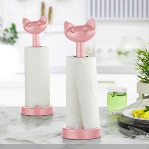 Pembe Renk Kedi Tasarımlı Plastik Masa Üstü Kağıt Havluluk Standı Pembe Renk Dekoratif Kedi Havluluk