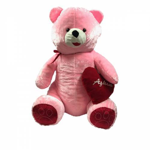 Kalp Tutan Sevimli Pembe Peluş Ayı - Sevgiliye Özel 100cm