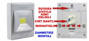 Dokunmatik Açma Kapatma Anahtarlı 3W COB Led Aydınlatma Işığı Mıknatıslı Yeni Nesil Pilli Işıldak