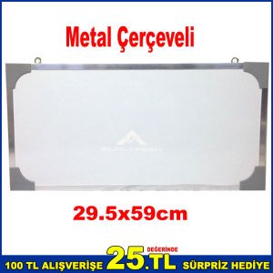 Metal Çerçeveli Yazı Tahtası 29.5x59cm Ebatında Duvara Asılabilir Beyaz Laminant Yazı Tahtası