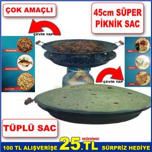Seyyar Piknik Saç Çok Amaçlı Tüplü Katmer Ve Saç Kavurmalık 45cm Süper Piknik Portatif Saç Ocagı