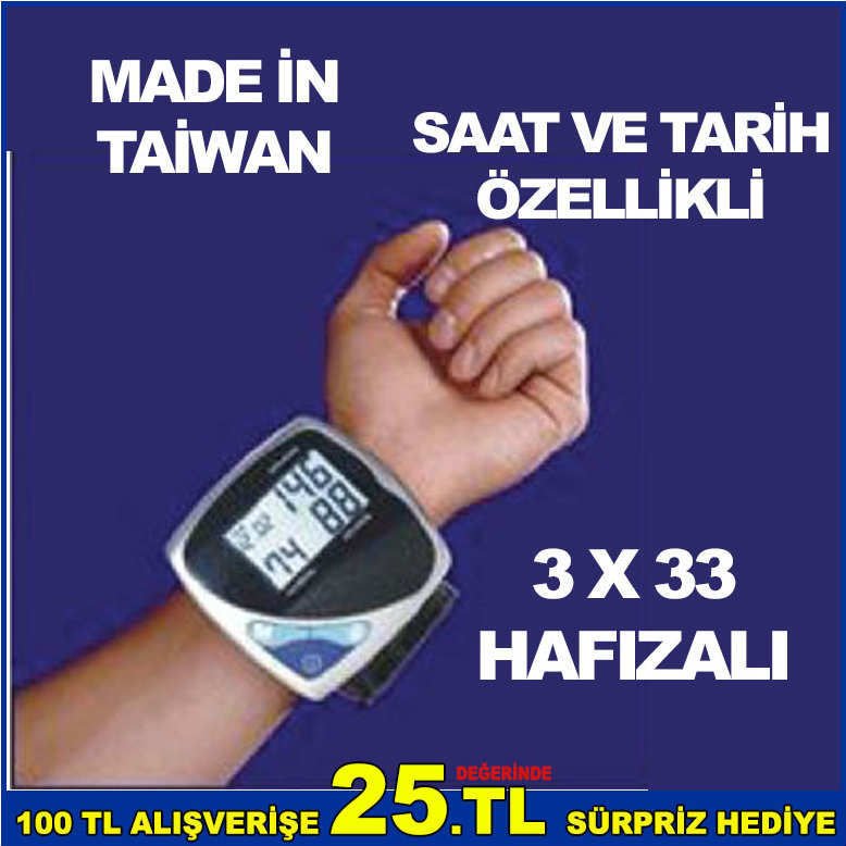 TARİH VE SAAT AYARLANABİLİR BİLEK ÇEVRESİ 135-210mm TAM OTOMATİK TANSİYON VE NABIZ ÖLÇÜMÜ ALETİ