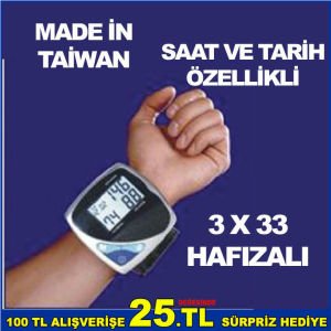 TARİH VE SAAT AYARLANABİLİR BİLEK ÇEVRESİ 135-210mm TAM OTOMATİK TANSİYON VE NABIZ ÖLÇÜMÜ ALETİ
