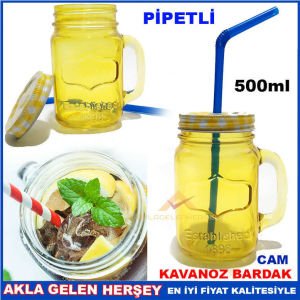 METAL KAPAK PİPETLİ CAM KAVANOZ İÇECEK KUPASI SR