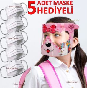 Kanatlı At Figürlü Yüz Koruyucu Genç Siperliği 5 Adet Maske Hediyeli Koruyucu Moda Siperlik
