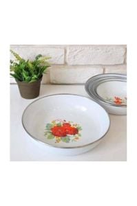 Emaye Zırhlı Desenli Muhallebi Kasesi 16 cm