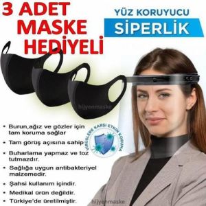 Yüz Koruma Siperliği-3 ADET Maske HEDİYELİ-Camlı Maske Siperlik