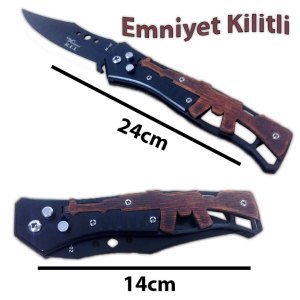 ak47 Desenli Çakı Av Bıçak Açıkken 24cm Uzunluğunda Emniyet Kilitli Şık Tasarım Çelik Bıçak