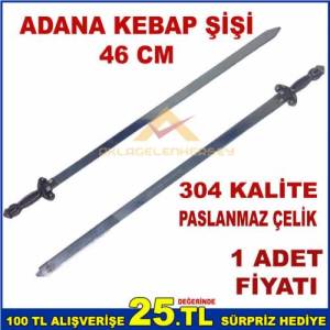 Ömür Boyu Garantili Paslanmaz Kebap Şişi Kılıç Görünümlü Paslanmaz Çelik 46 Cm Adana Kebap Şişi