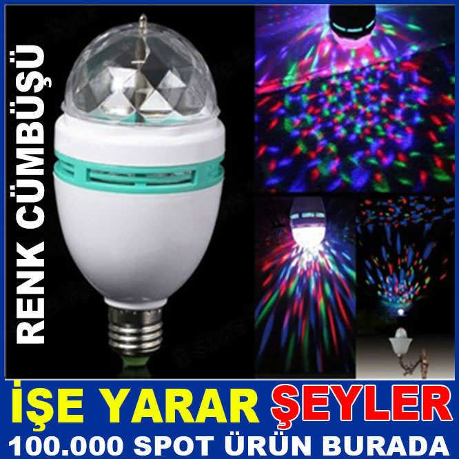 RGB MULTİ LED RENK CÜMBÜŞÜ DÖNER LED AMPÜL