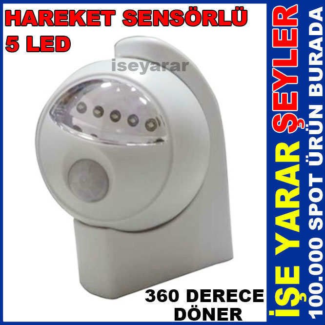 5 LED PİLLİ HAREKET SENSÖRLÜ DÖNER LAMBA