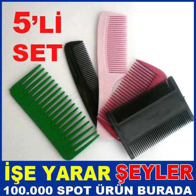 5'Lİ FARKLI BOY VE İŞLEVLERDE RENKLİ TARAK SETİ 