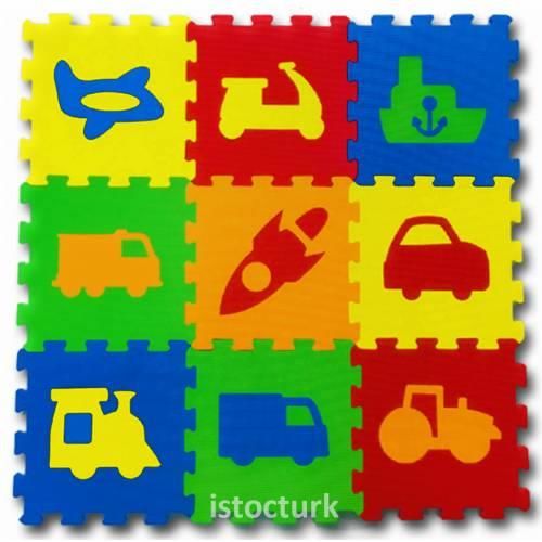 Geçmeli Oyun Halısı Taşıtlar Eva Puzzle 9 parça 33x33cm Oyun Matı Çocuk Yaşam Alanı Zemin Döşemesi