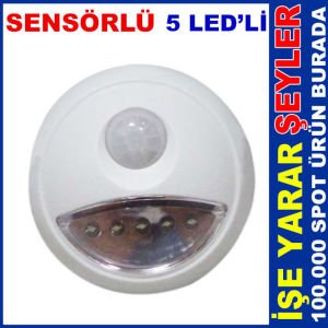 5 LED'Lİ 8cm ÇAPINDA GÜÇLÜ SENSÖRLÜ LAMBA