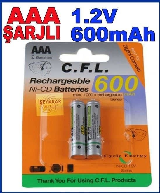 CFL 600mAh 1.2v AAA Ni-CD ŞARJLI PİL 2 ADET