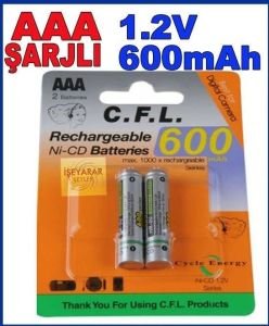 CFL 600mAh 1.2v AAA Ni-CD ŞARJLI PİL 2 ADET